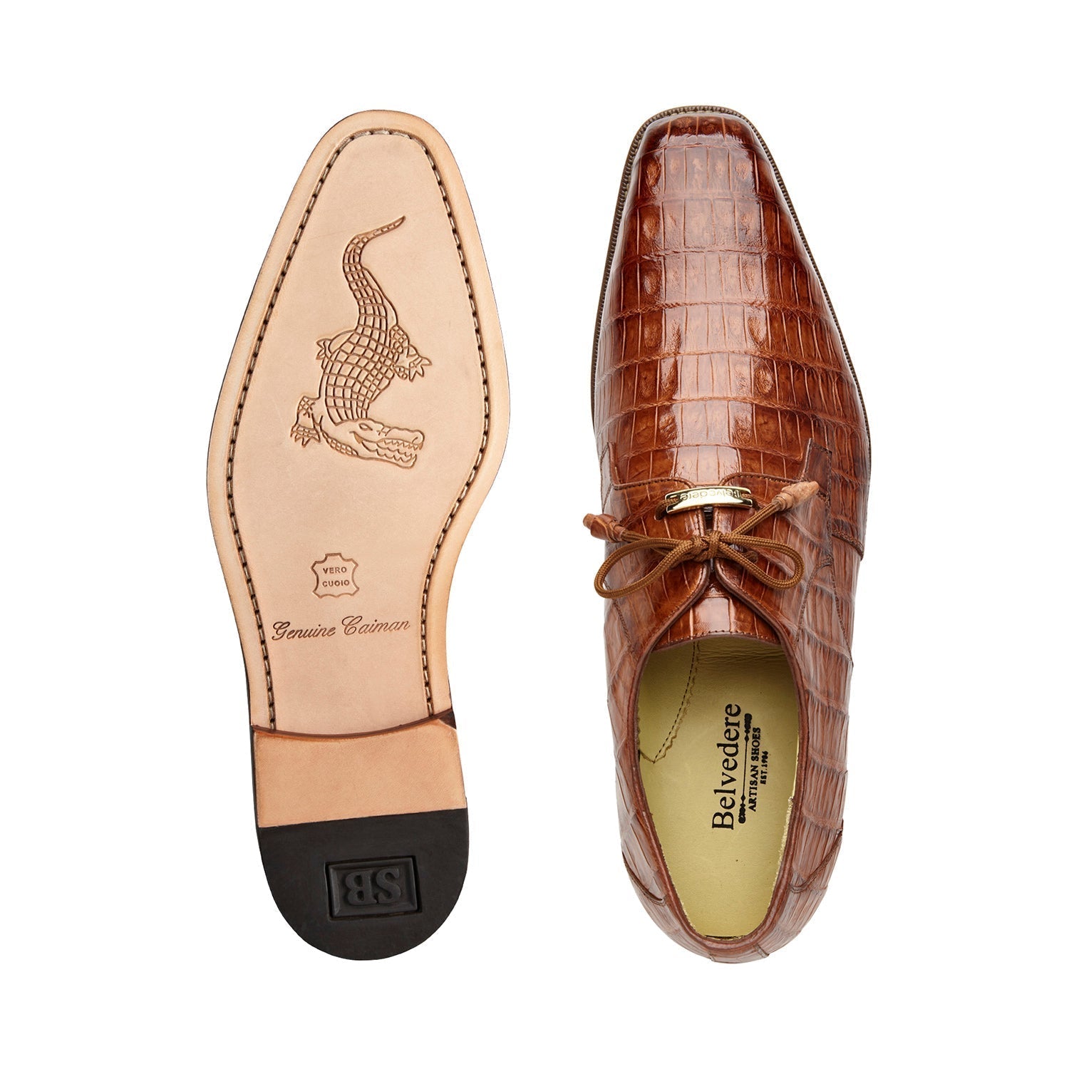 Belvedere R40 Umberto Men's Shoes Antique Sport Exotic Genuine Caiman Crocodile Derby Oxfords (BV3059)-AmbrogioShoes