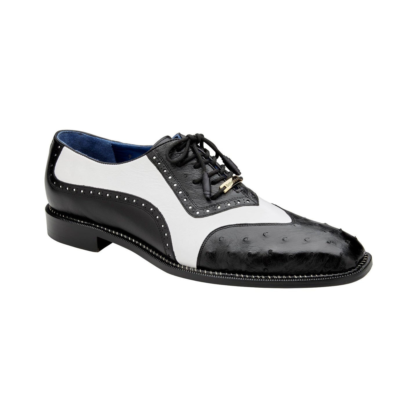 Belvedere Sesto R54 Shoes Men's Black & White Genuine Ostrich / Calf-Skin Leather Oxfords (BV3109)-AmbrogioShoes