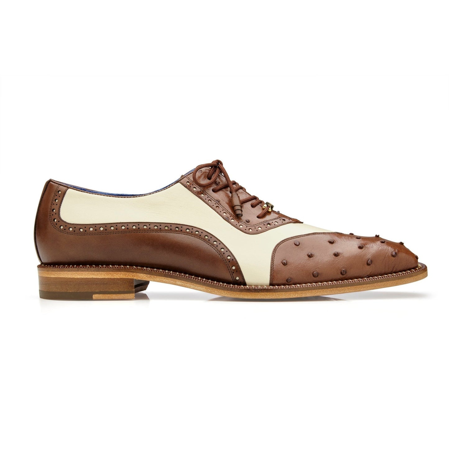 Belvedere Sesto R54 Shoes Men's Brown & Cream Genuine Ostrich / Calf-Skin Leather Oxfords (BV3110)-AmbrogioShoes