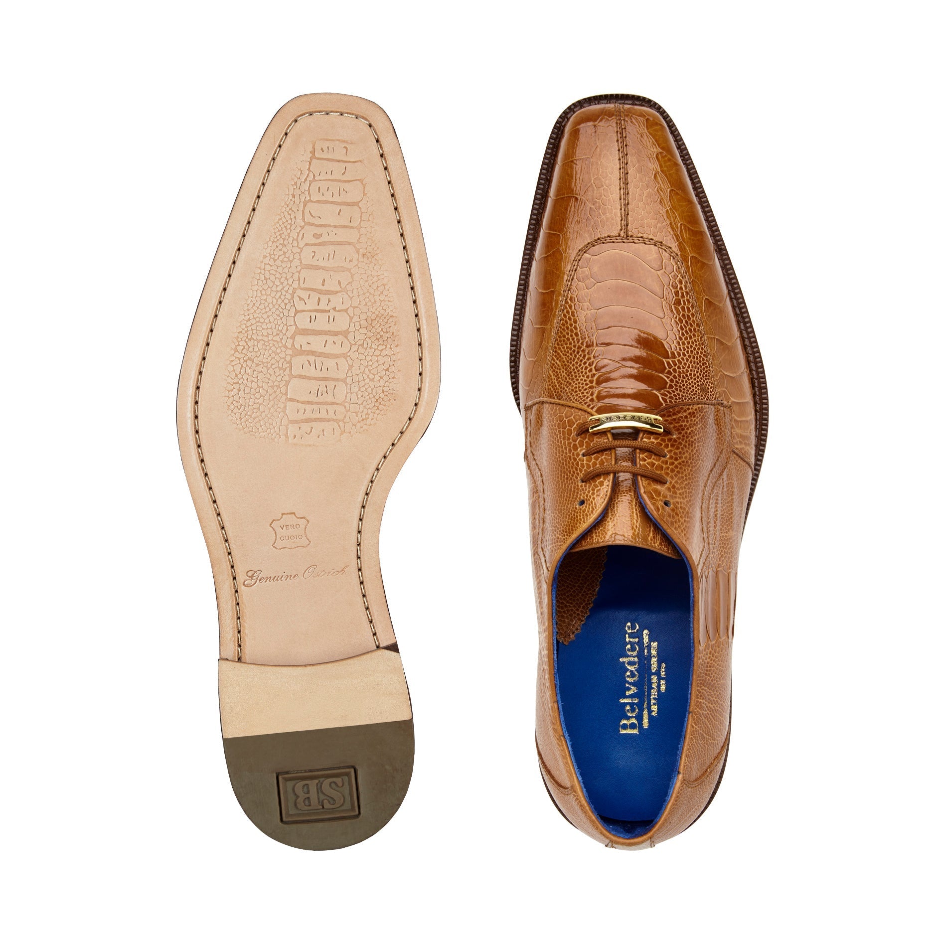 Belvedere Siena 1463 Shoes Men's Burned Amber Ostrich Derby Split-Toe Oxfords (BV2013)-AmbrogioShoes