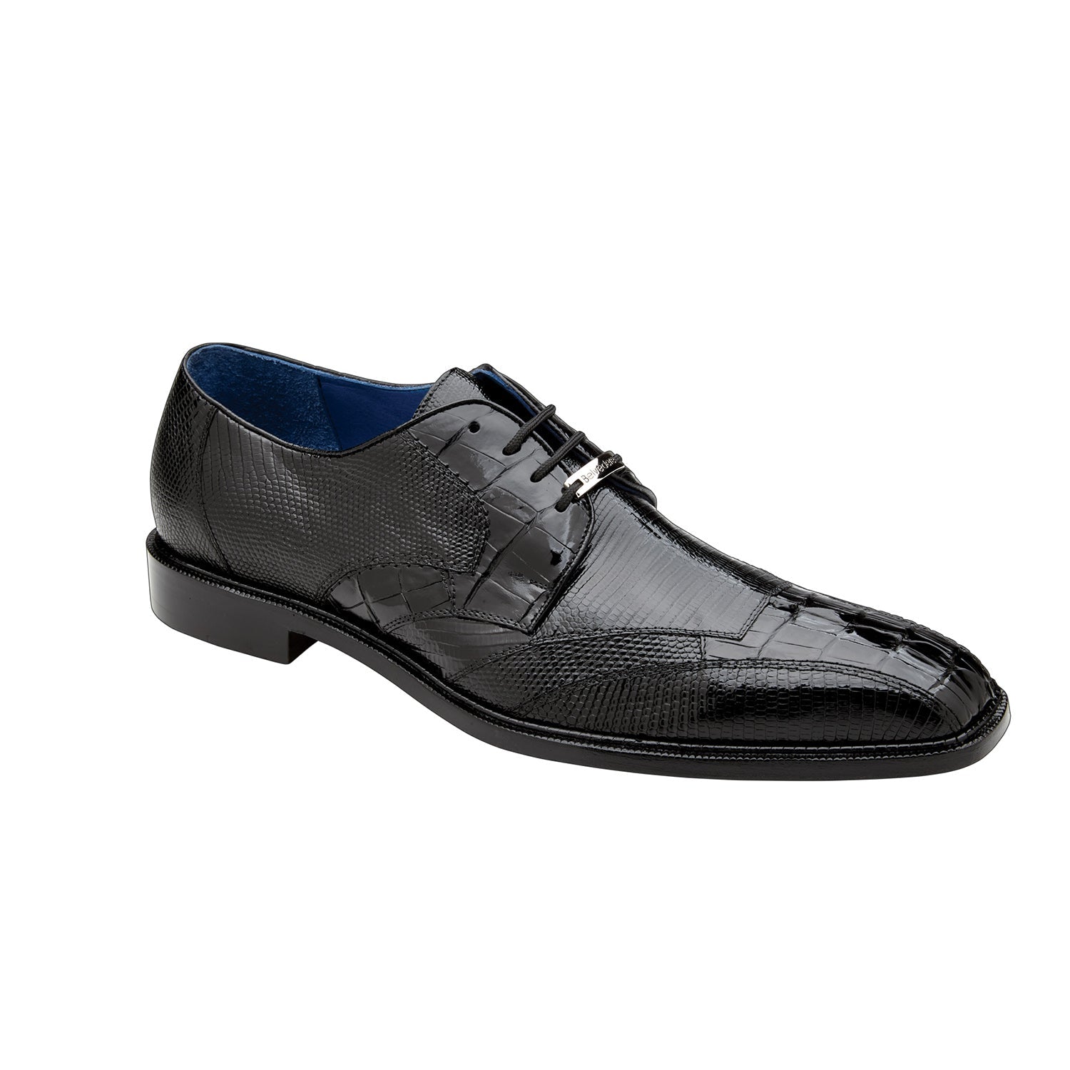 Belvedere Valter 1480 Men's Shoes Black Exotic Caiman Crocodile / Lizard Derby Oxfords (BV3087)-AmbrogioShoes