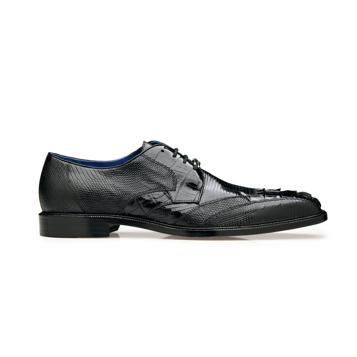 Belvedere Valter 1480 Men's Shoes Black Exotic Caiman Crocodile / Lizard Derby Oxfords (BV3087)-AmbrogioShoes