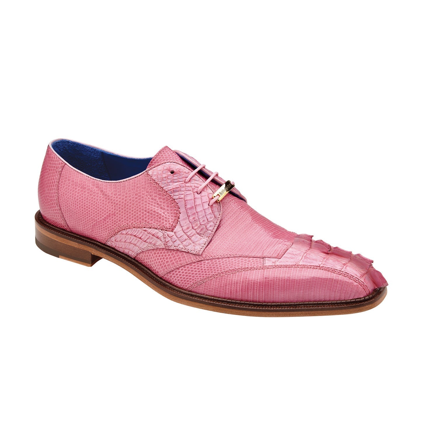 Belvedere Valter 1480 Men's Shoes Rose Pink Exotic Caiman Crocodile / Lizard Derby Oxfords (BV3088)-AmbrogioShoes