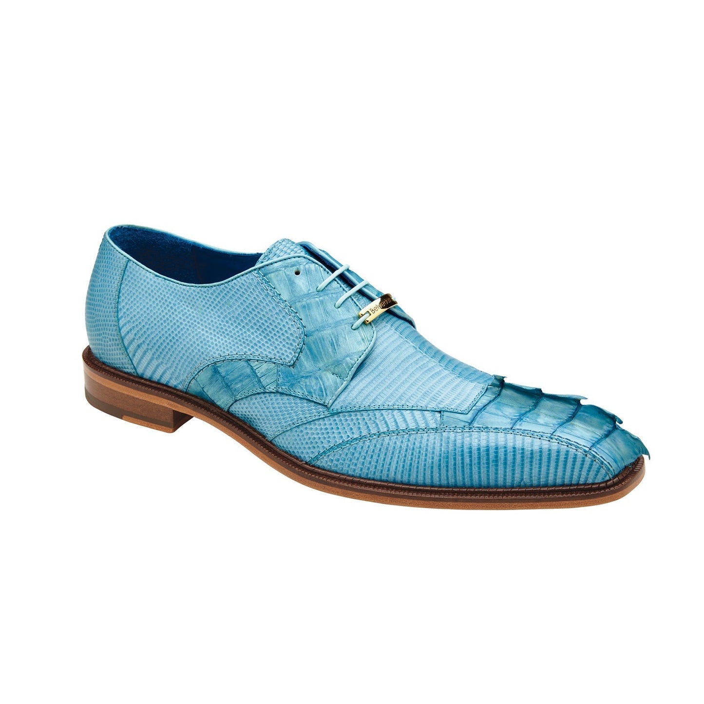 Belvedere Valter 1480 Men's Shoes Summer Blue Exotic Caiman Crocodile / Lizard Derby Oxfords (BV3089)-AmbrogioShoes