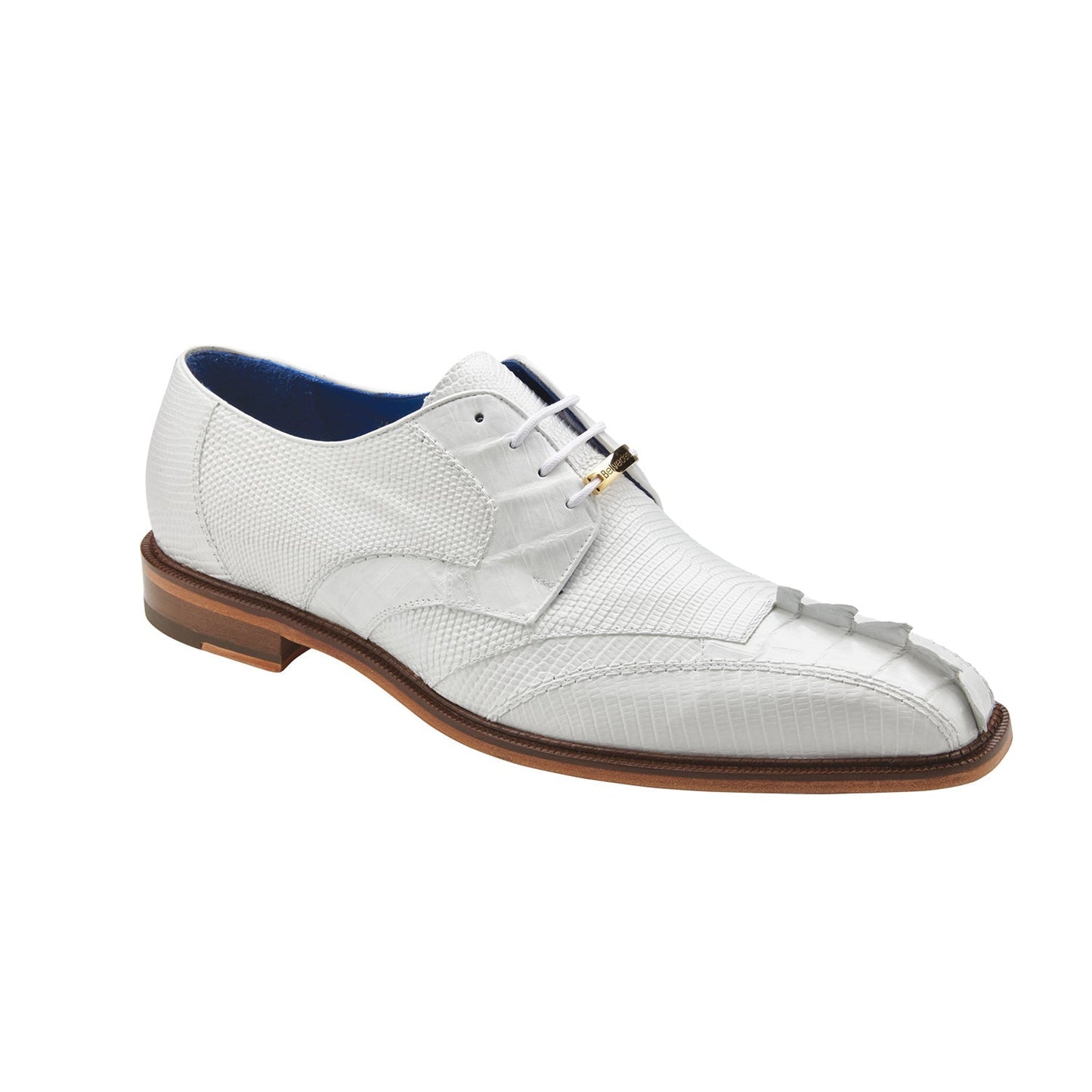 Belvedere Valter 1480 Men's Shoes White Exotic Caiman Crocodile / Lizard Derby Oxfords (BV3090)-AmbrogioShoes