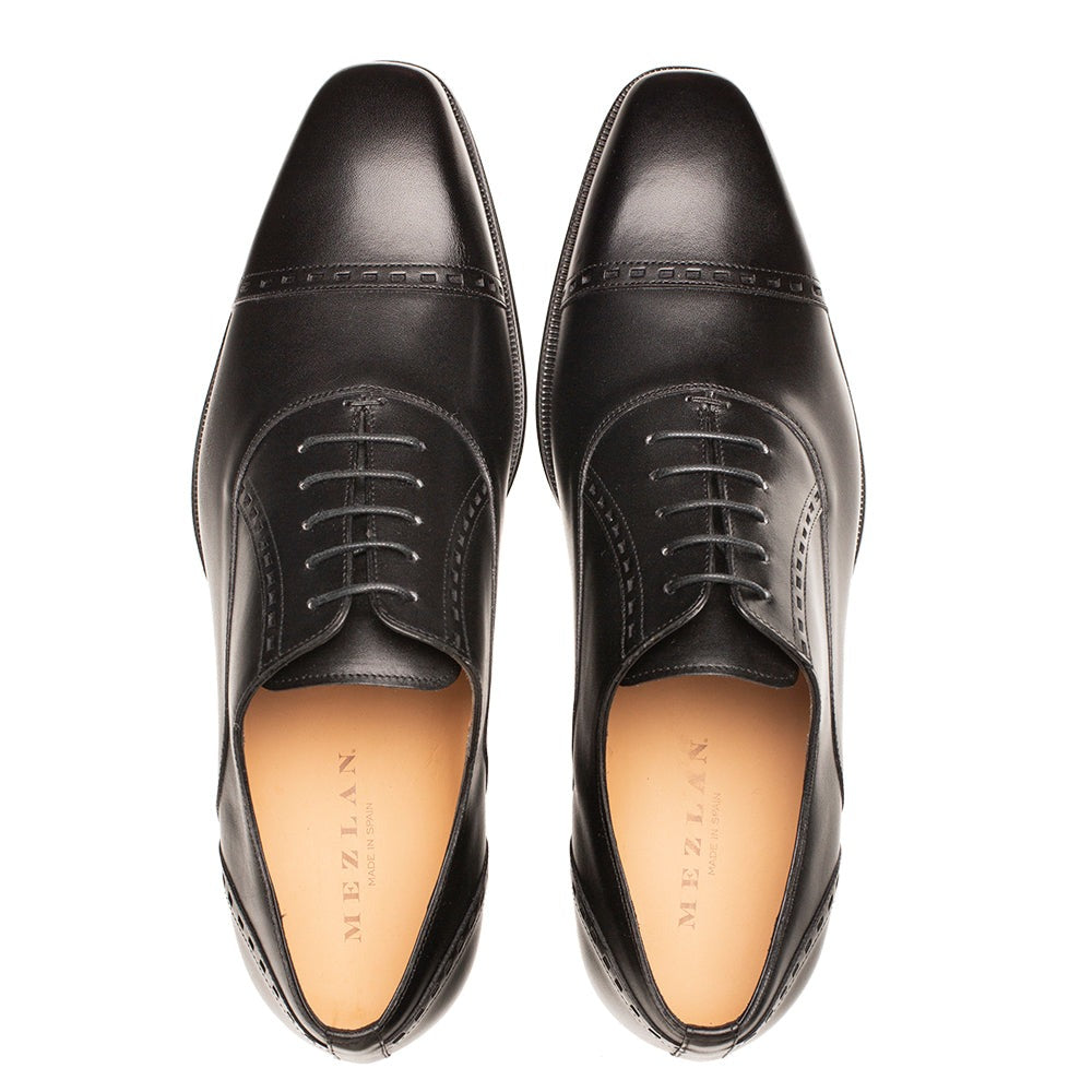 Mezlan Amero 20817 Men's Shoes Black Calf-Skin Leather Cap-Toe Oxfords (MZ3646)-AmbrogioShoes